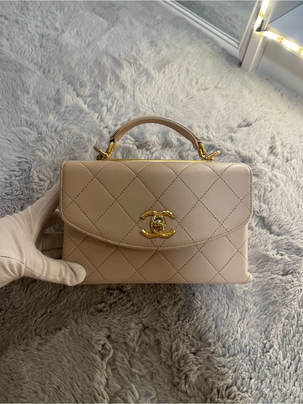 CHANEL Trendy CC Top Handle Bag Mini in Beige with Gold Hardware (rare)